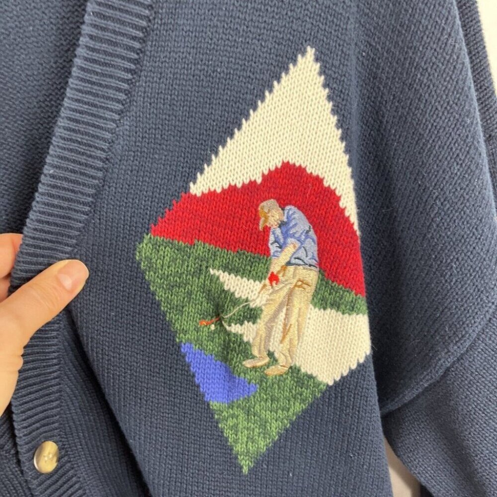 Modango Vintage 90s Cotton Golf Cardigan Sweater Mens Size XL - Picture 2 of 10